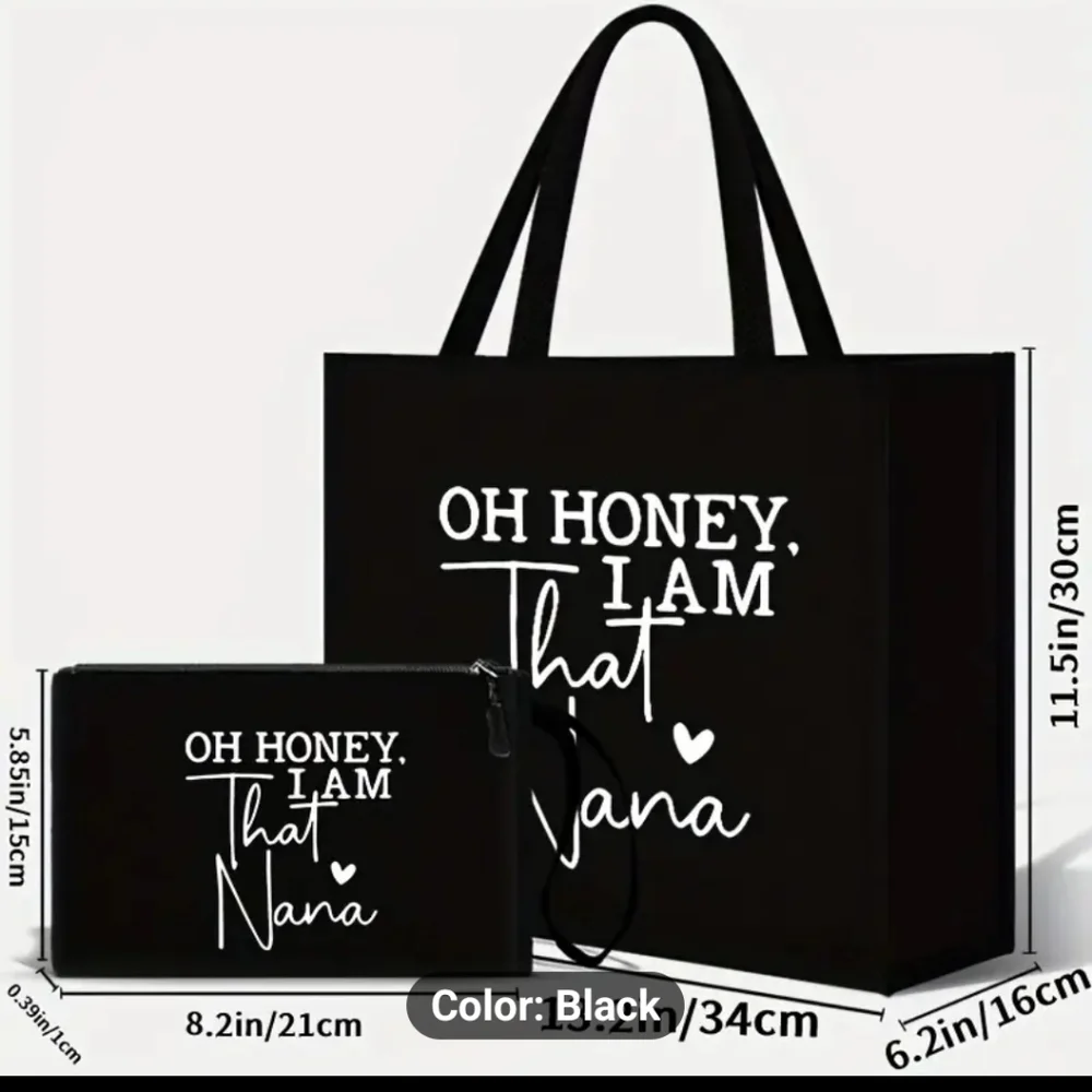 Black Tote and Pouch Set - Oh Honey, I Am That Nana - Picture 2 of 3